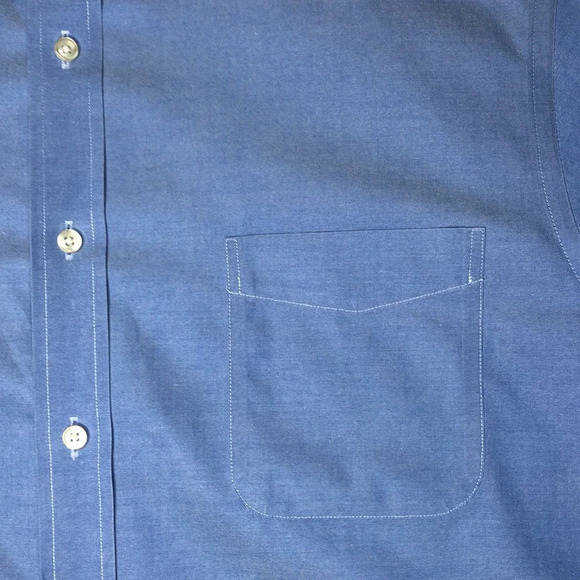 Lands’ End French Blue Short Sleeve No Iron Pinpoint Oxford Traditional Fit Tall - Picture 4 of 12